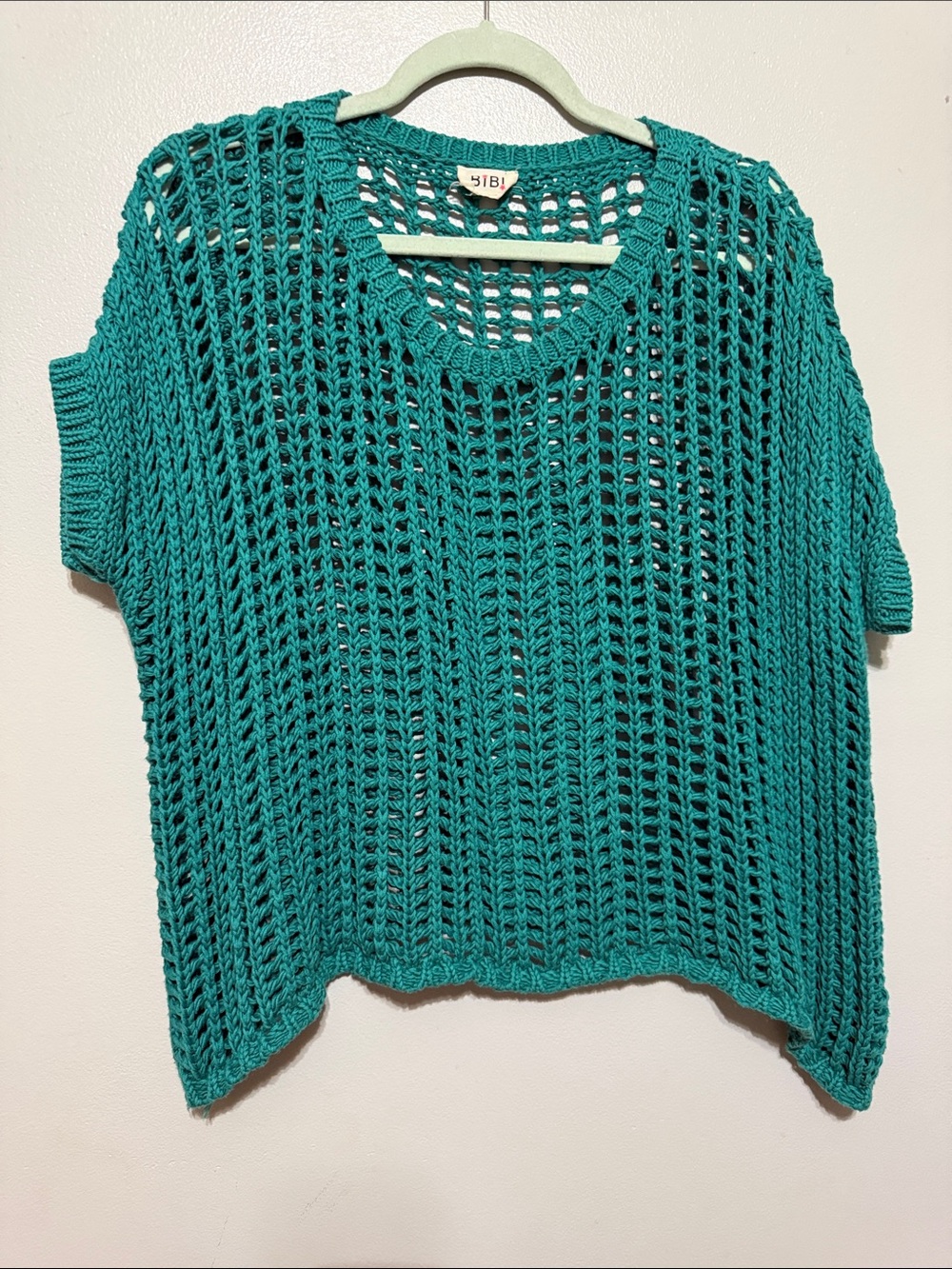 BiBi Teal Open-Knit Short Sleeve Top